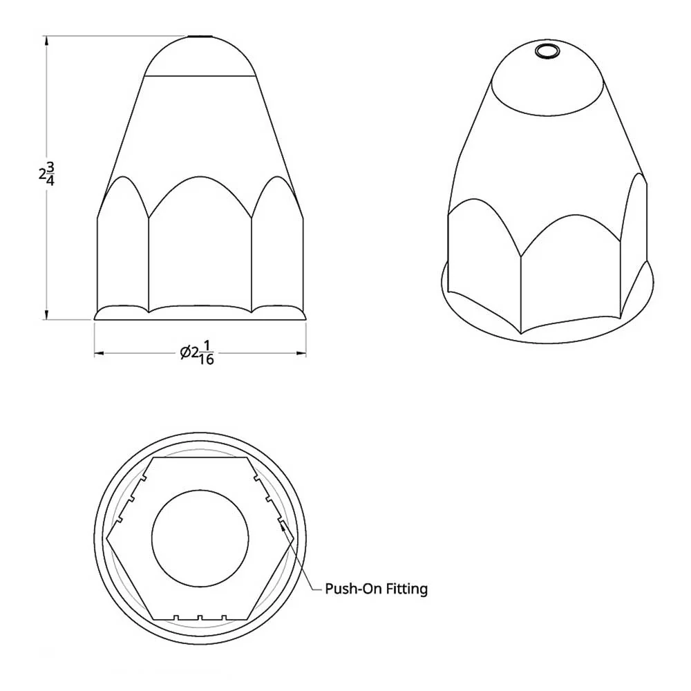 1-1/2" x 2-3/4" Chrome Plastic Bullet Nut Cover - Push On with Slots - Image 2