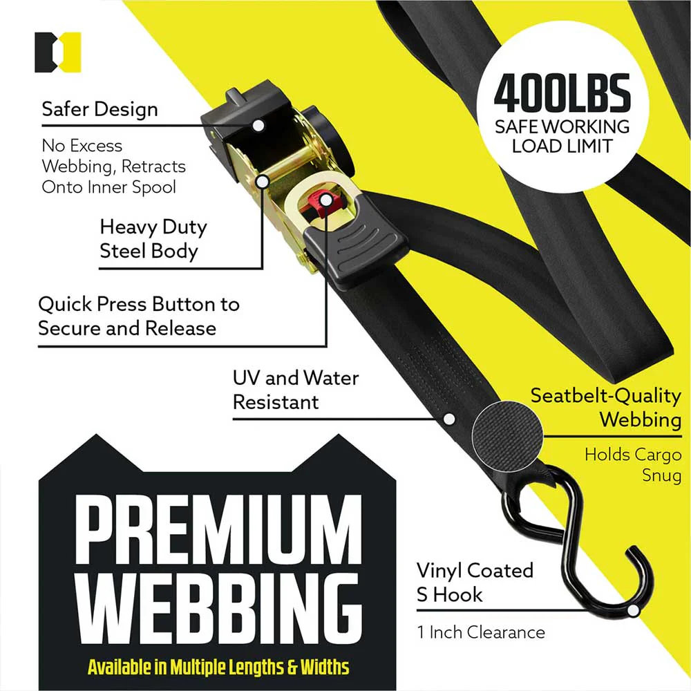 1" x 10' Retractable Ratchet Strap - Image 3