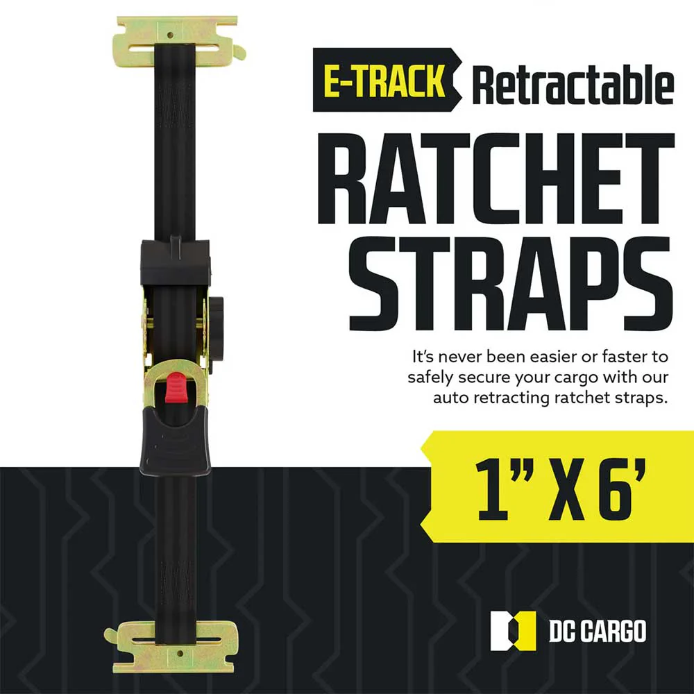 1" x 6' E-Track Retractable Ratchet Straps - 2 Pack - Image 2
