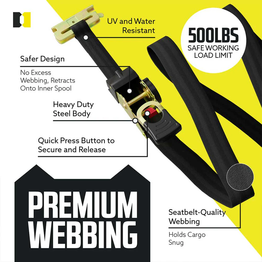 1" x 6' E-Track Retractable Ratchet Straps - 2 Pack - Image 3