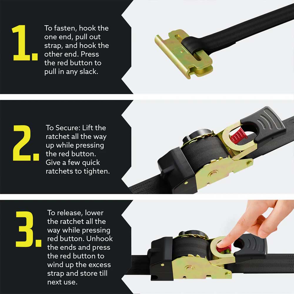 1" x 6' E-Track Retractable Ratchet Straps - 2 Pack - Image 5