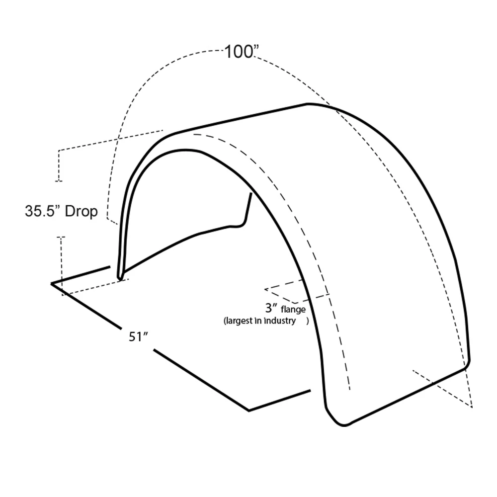 100" 304 Stainless Steel Ultimate Low Single Axle Fenders with Mounting Kit - Image 2