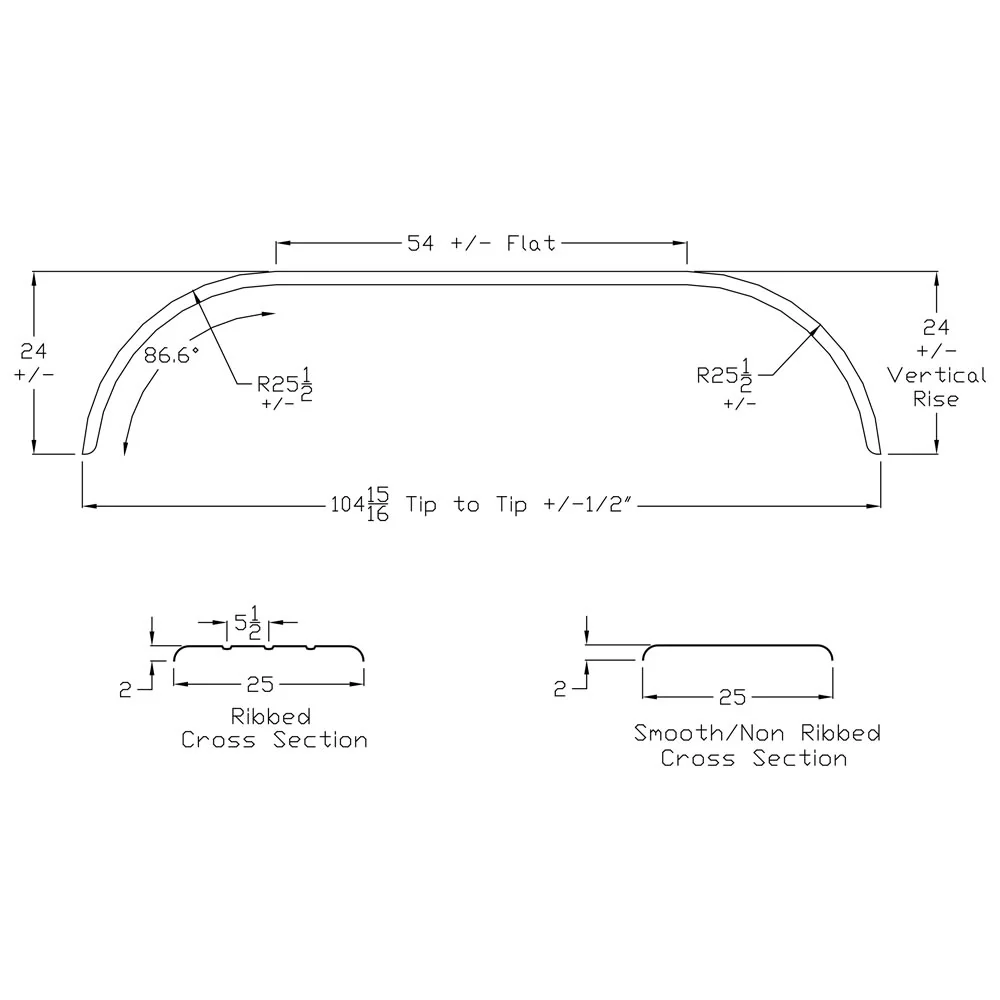 105" Ribbed Mill Finish Aluminum Full Fender - Image 2