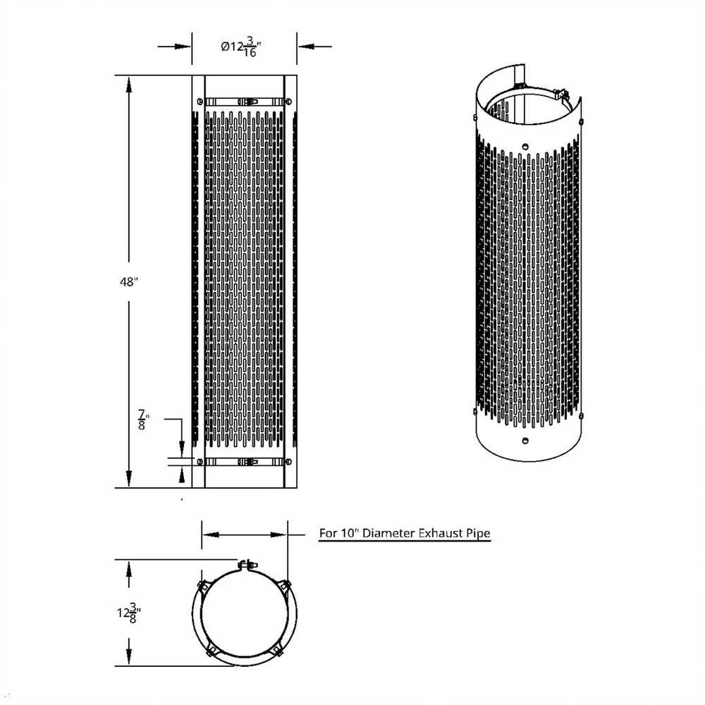 10"D x 48"L 270 Degree Stainless Steel Exhaust Shield with Vertical Slots - Image 2