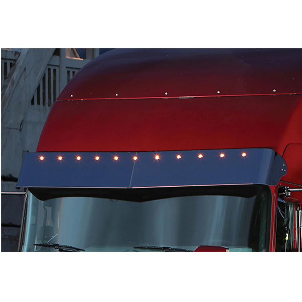 12" Mack Anthem 2018+ Visor with Eleven 3/4" Round Amber LEDs and Clear Lens - Image 2