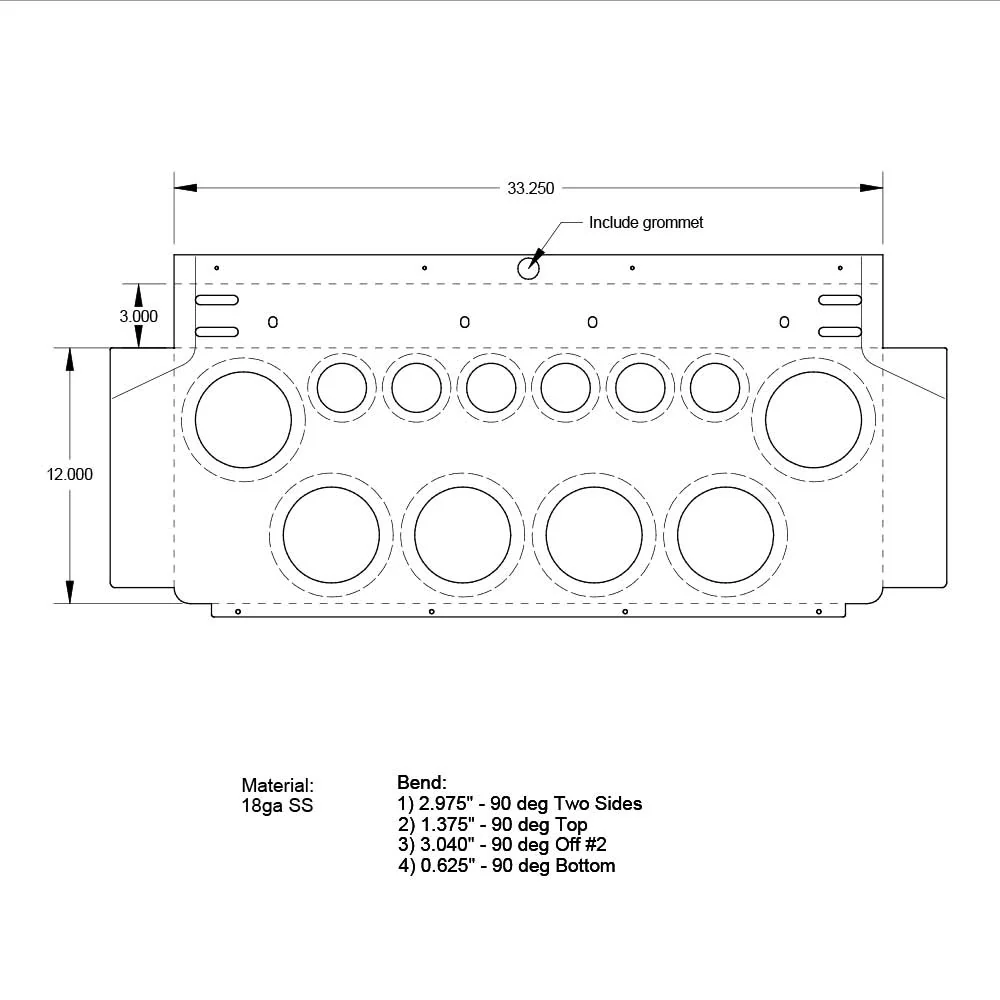 12"H Stainless Steel Rear Center Panel with Six 4" and Six 2" Cutouts - Image 2