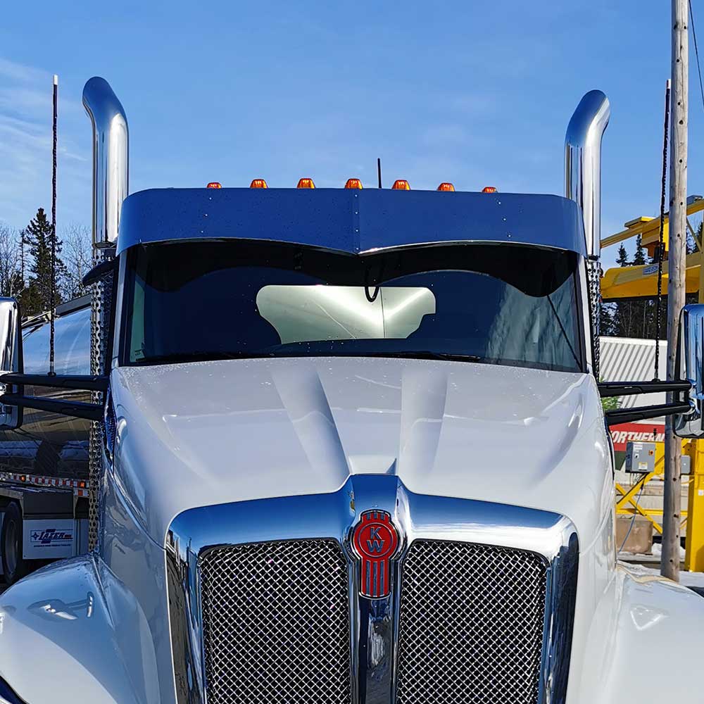 13"-16" KW T680, T880 Day Cab 2013-2024 SS Widow's Peak Visor w/o Existing Visor - Image 2