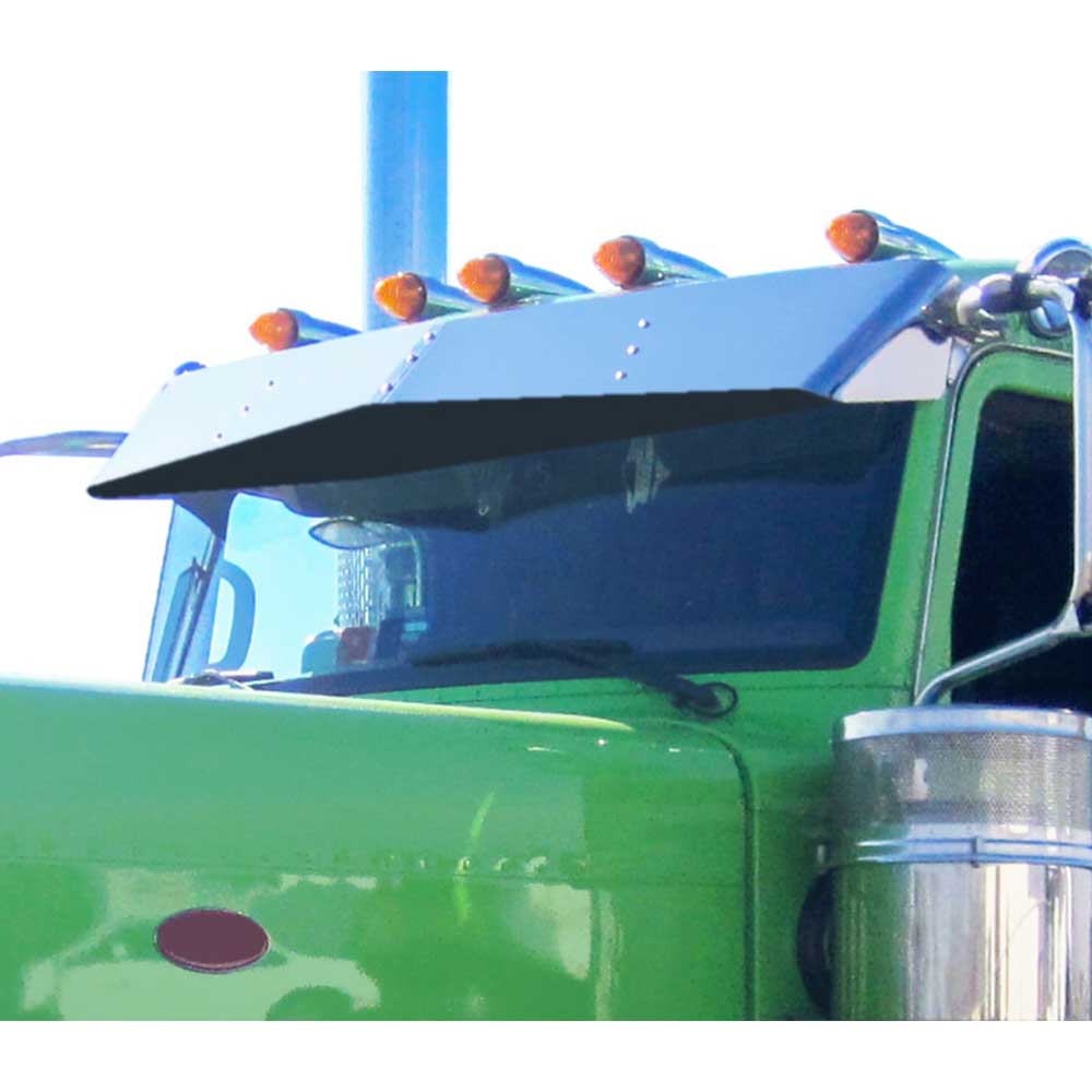 13" to 8" Bow-Tie SS Visor Curved Windshield, Cab Mounted Mirrors for PB 337, 389