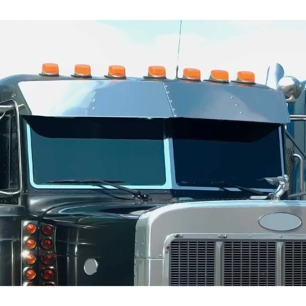 13" SS Drop Visor 2024 and Older Peterbilt 300 Series with Door Mounted Mirrors