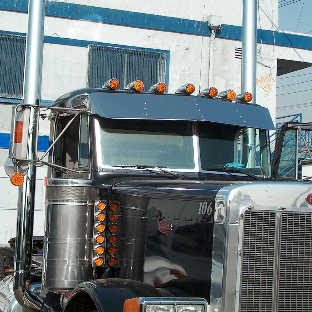 13" SS Drop Visor 2024 and Older Peterbilt 300 Series with Door Mounted Mirrors - Image 2