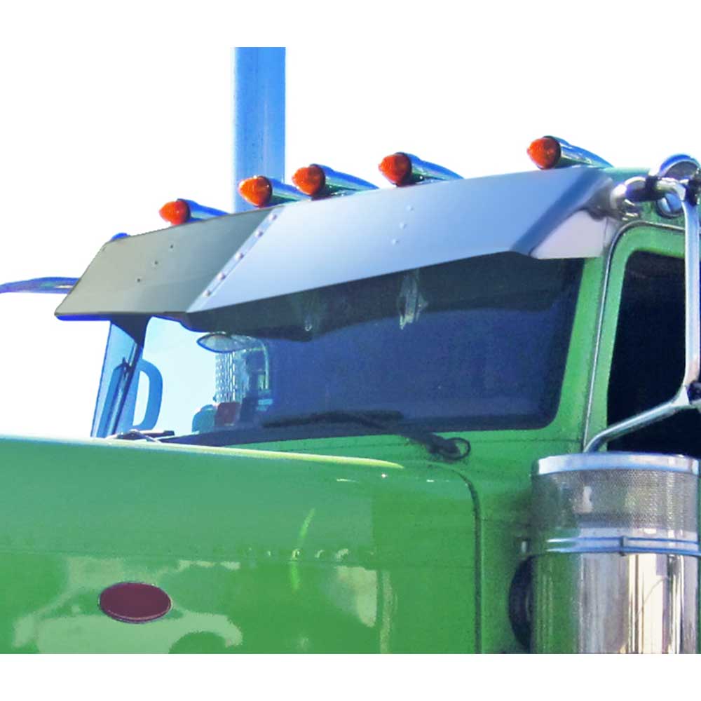 13" to 15" V-Style SS Visor Curved Windshield, Cab Mounted Mirrors for PB 337, 389