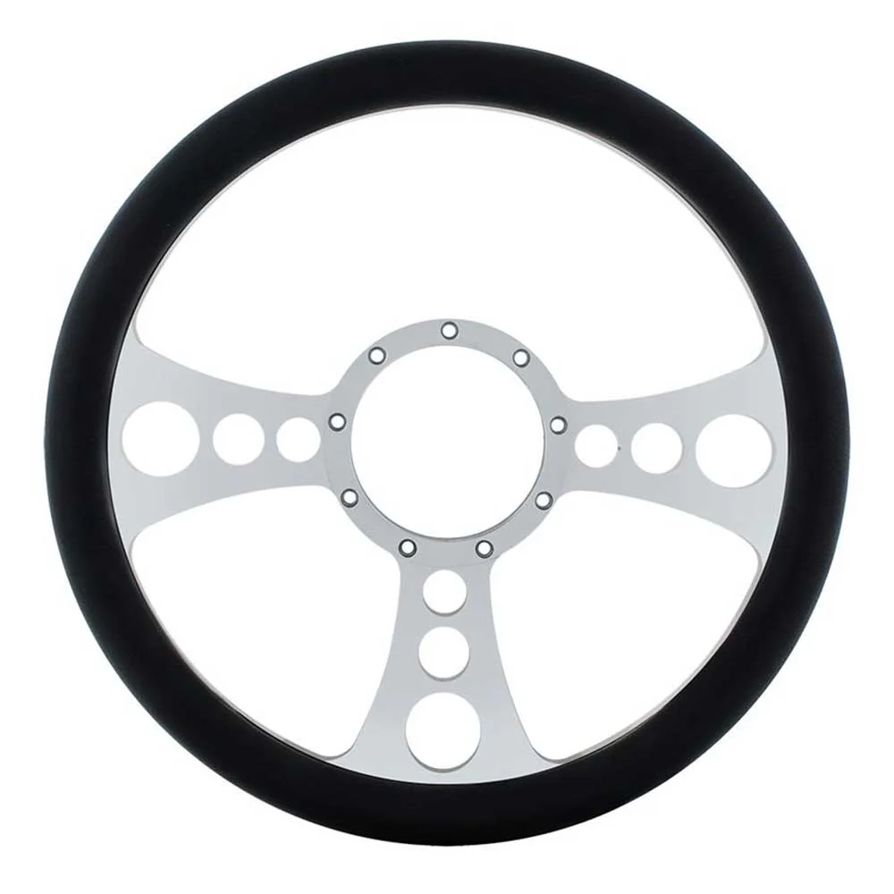 14" Chrome Aluminum Chopper Style Steering Wheel with Black Leather Grip