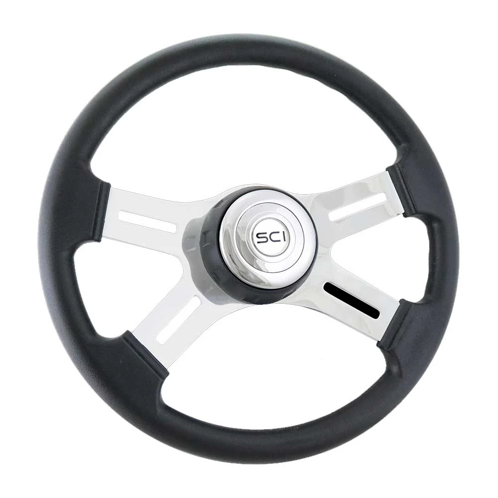 16" Black Steering Wheel with Chrome Horn Button - Image 2