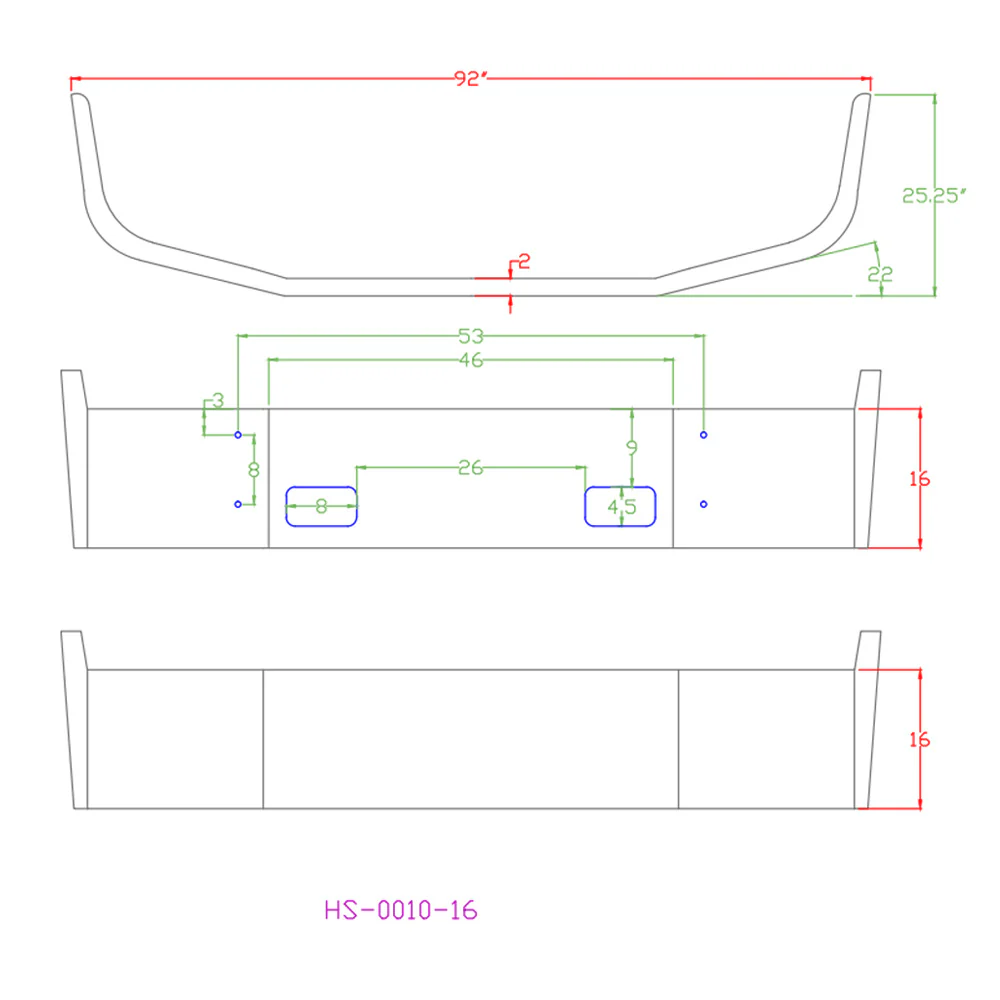 16" Peterbilt 387 SBA 2002-2010 Chrome Bumper with Tow Pin Holes - Image 3