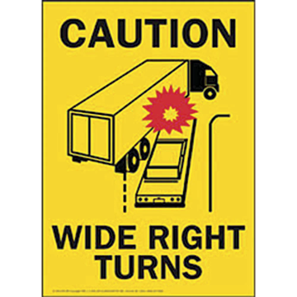 16" x 11.5" Caution Wide Right Turns Vinyl Decal