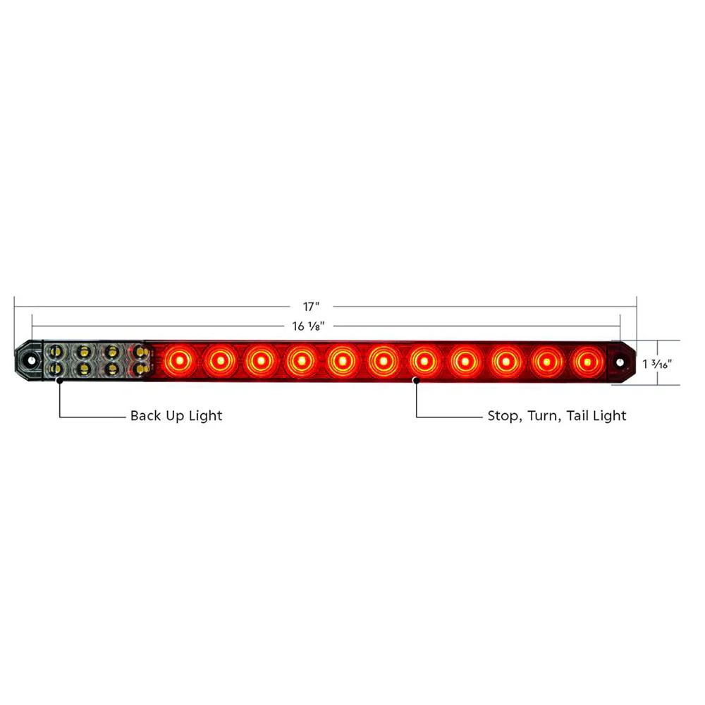 17" LED Low Profile Light Bar with Back Up Light Red and Clear Lens - Image 7