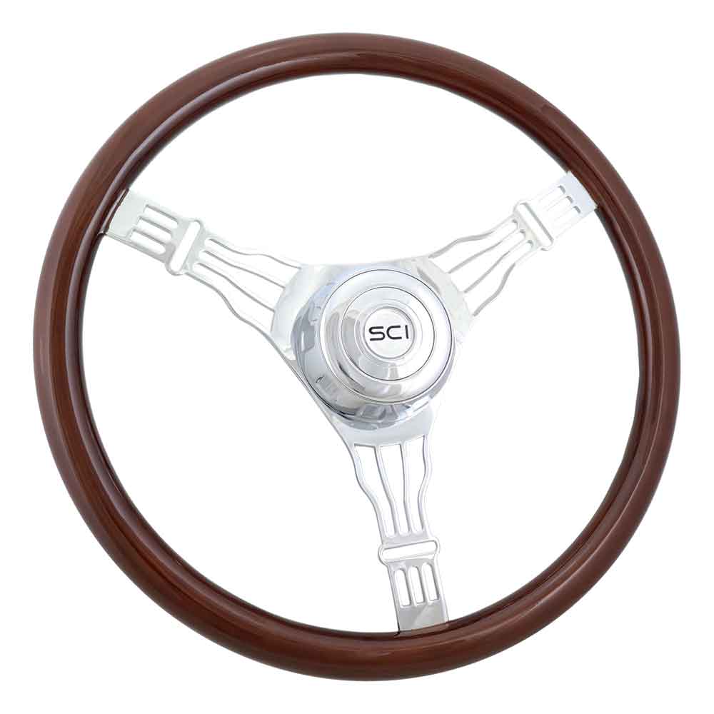 18" 3-Spoke Mahogany Wood Steering Wheel