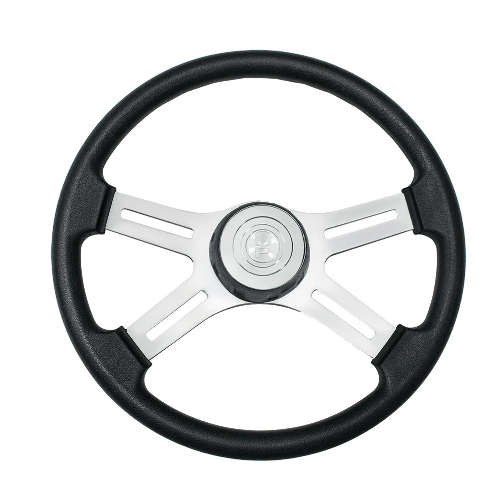 18" Black 4 Spoke Poly Rim Steering Wheel with Horn, Bezel