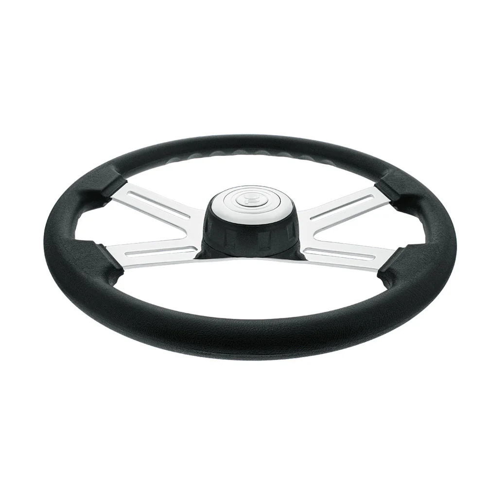 18" Black 4 Spoke Poly Rim Steering Wheel with Horn, Bezel - Image 2
