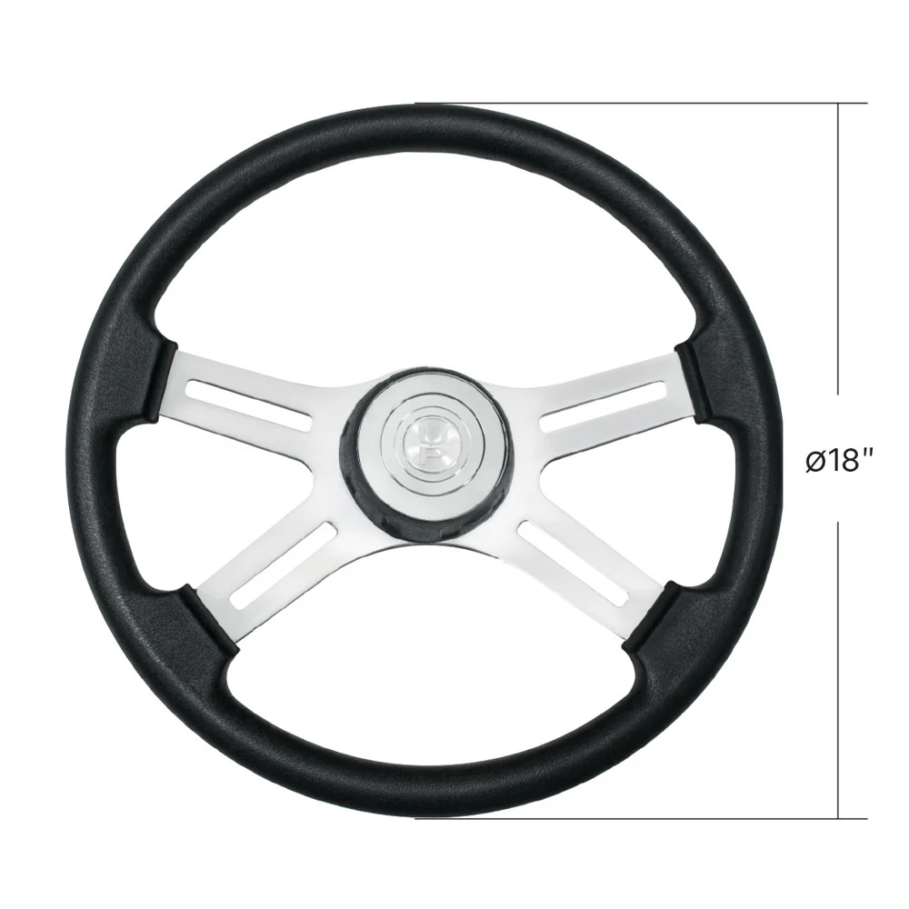 18" Black 4 Spoke Poly Rim Steering Wheel with Horn, Bezel - Image 3