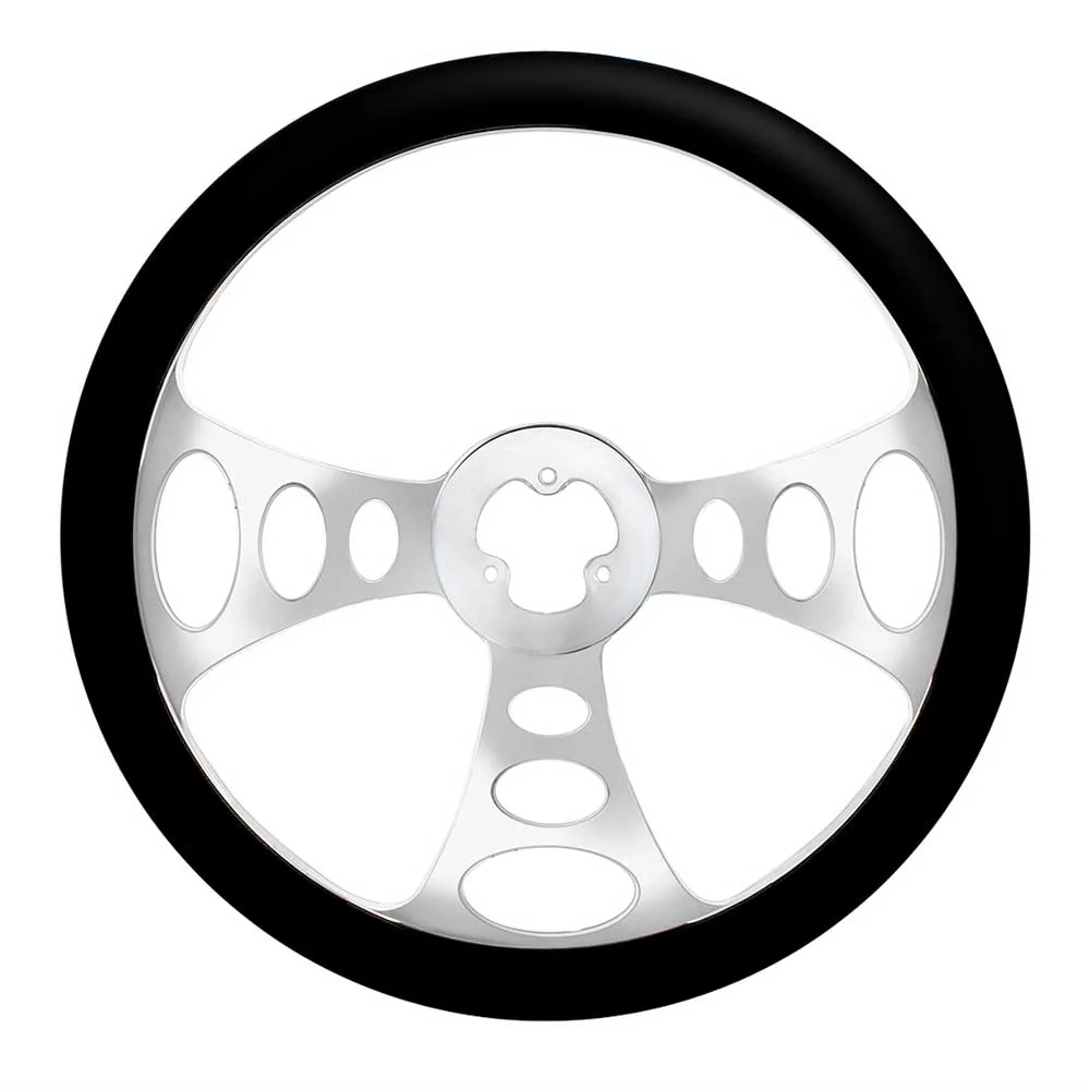 18" Chrome Aluminum 3 Spoke Black Leather Chopper Steering Wheel