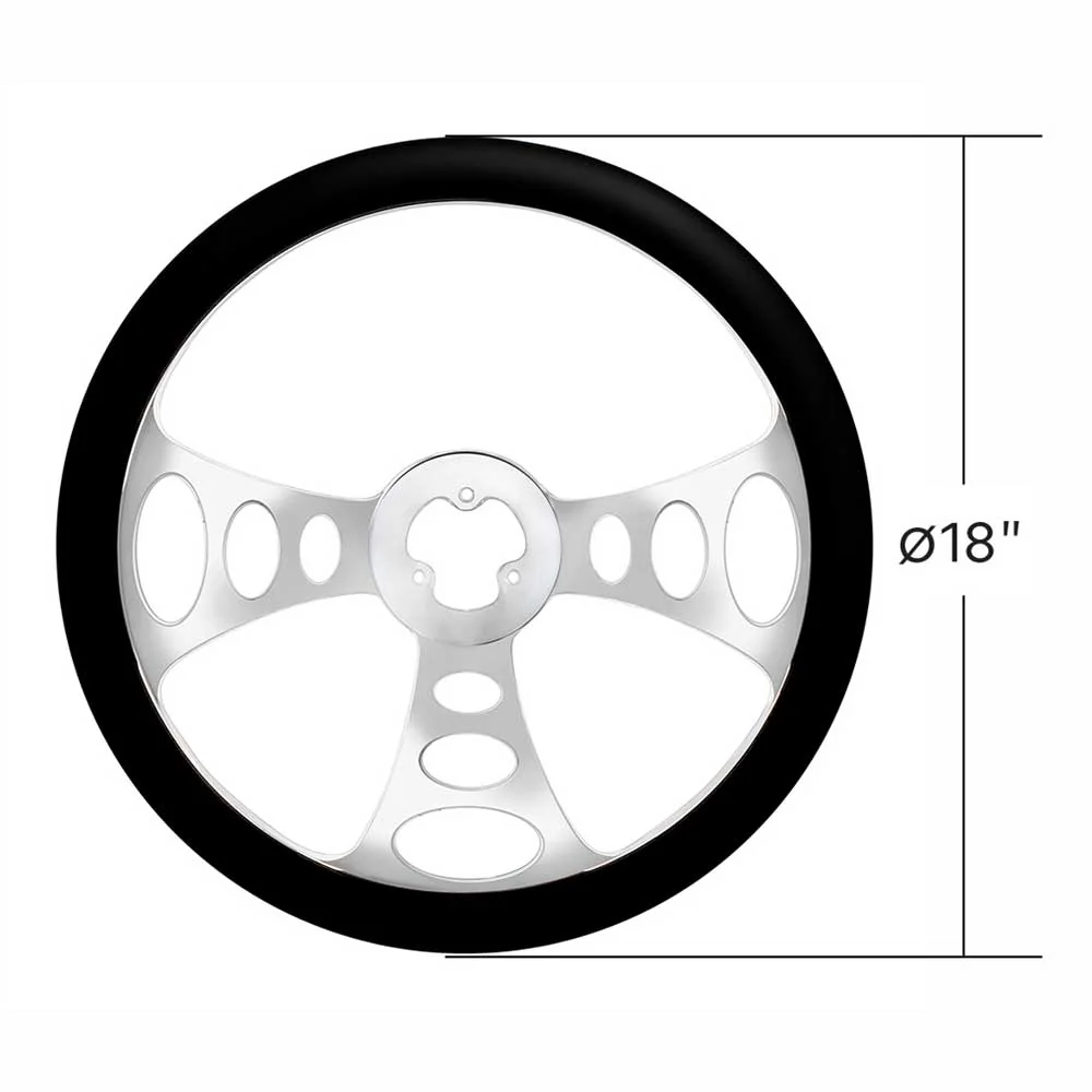 18" Chrome Aluminum 3 Spoke Black Leather Chopper Steering Wheel - Image 3