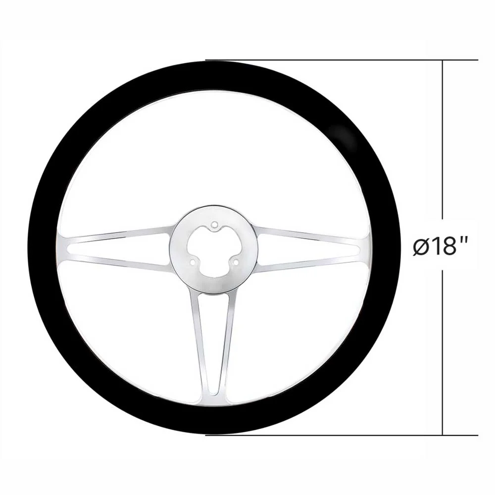 18" Chrome Aluminum 3 Spoke with Black Leather Rim Steering Wheel - Image 2