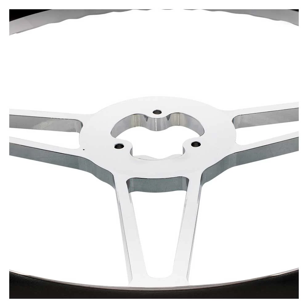 18" Chrome Aluminum 3 Spoke with Black Leather Rim Steering Wheel - Image 3