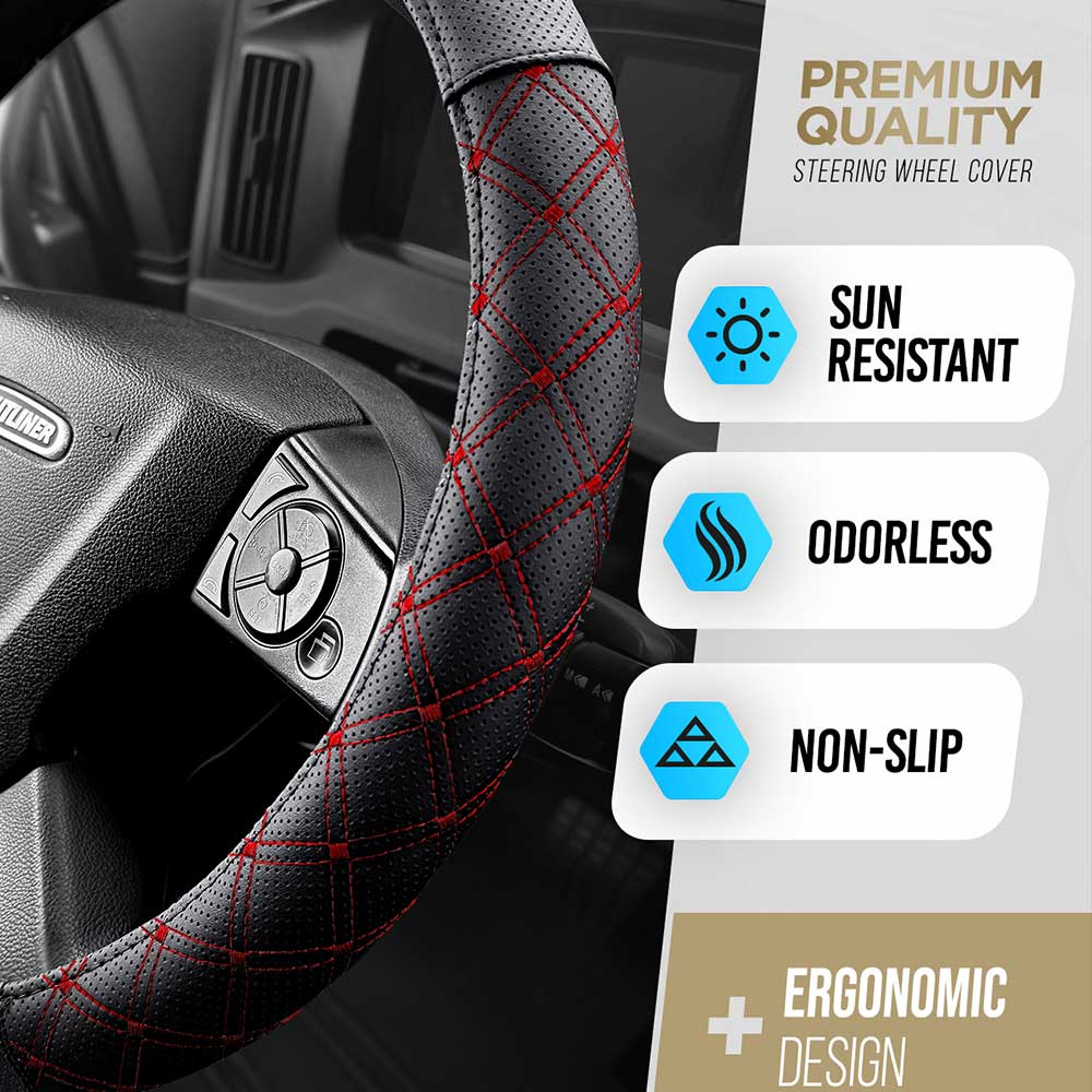18" Diamond Stitched Chicago Style Steering Wheel Cover - Image 7