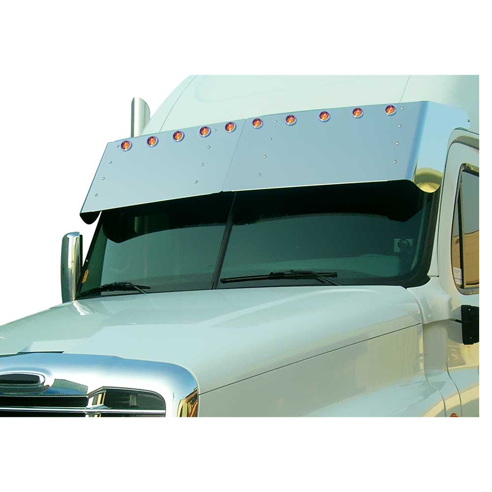 18" Freightliner Cascadia 2007-2024 SS Drop Visor with Ten 2" Light Hole Cutouts