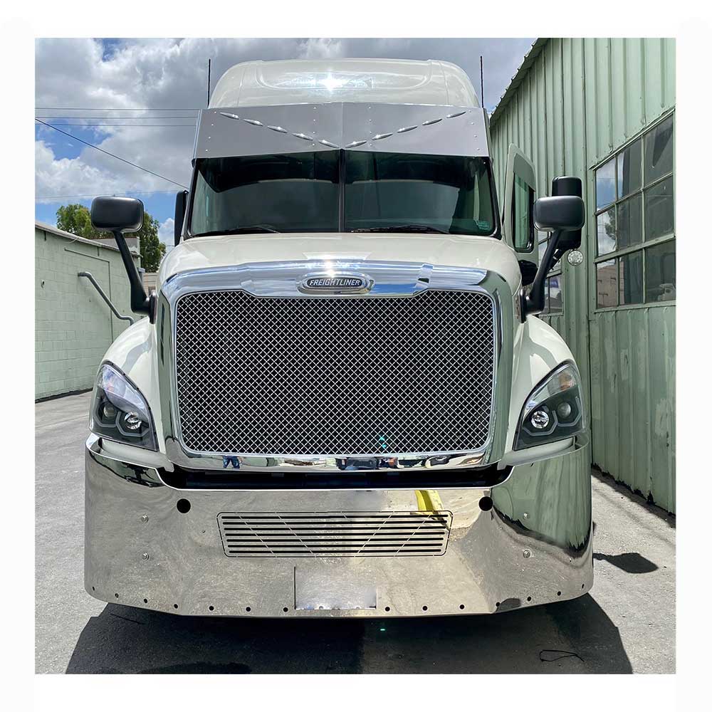 18" Freightliner Cascadia Set Back Axle Bumper with Mounting Brackets and Tow, 3/4" Light Cutouts