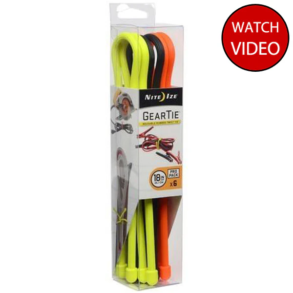 18" GearTie ProPack Reusable Rubber Twist Ties 6PK