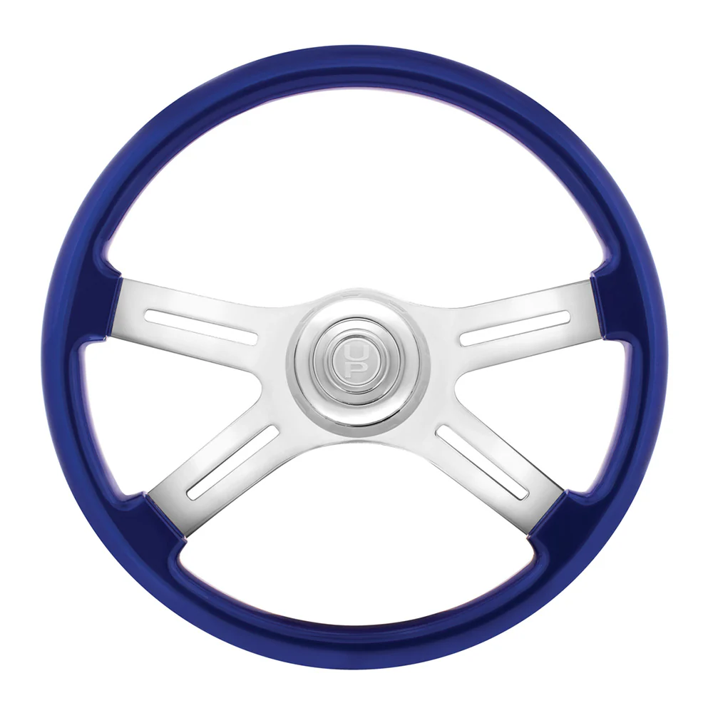18" Painted Wood 4 Spoke Steering Wheel w/ Chrome Horn Bezel, Button - Image 3