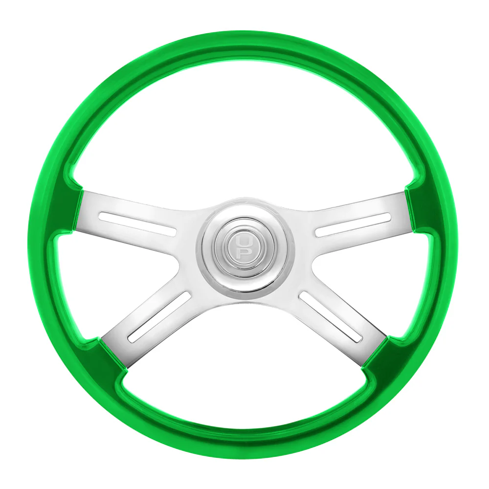 18" Painted Wood 4 Spoke Steering Wheel w/ Chrome Horn Bezel, Button - Image 4