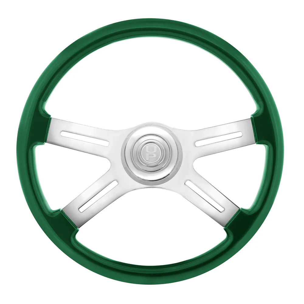 18" Painted Wood 4 Spoke Steering Wheel w/ Chrome Horn Bezel, Button - Image 5