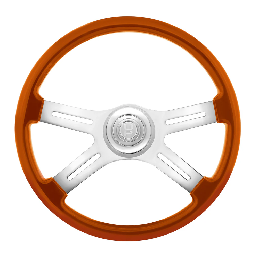 18" Painted Wood 4 Spoke Steering Wheel w/ Chrome Horn Bezel, Button - Image 6