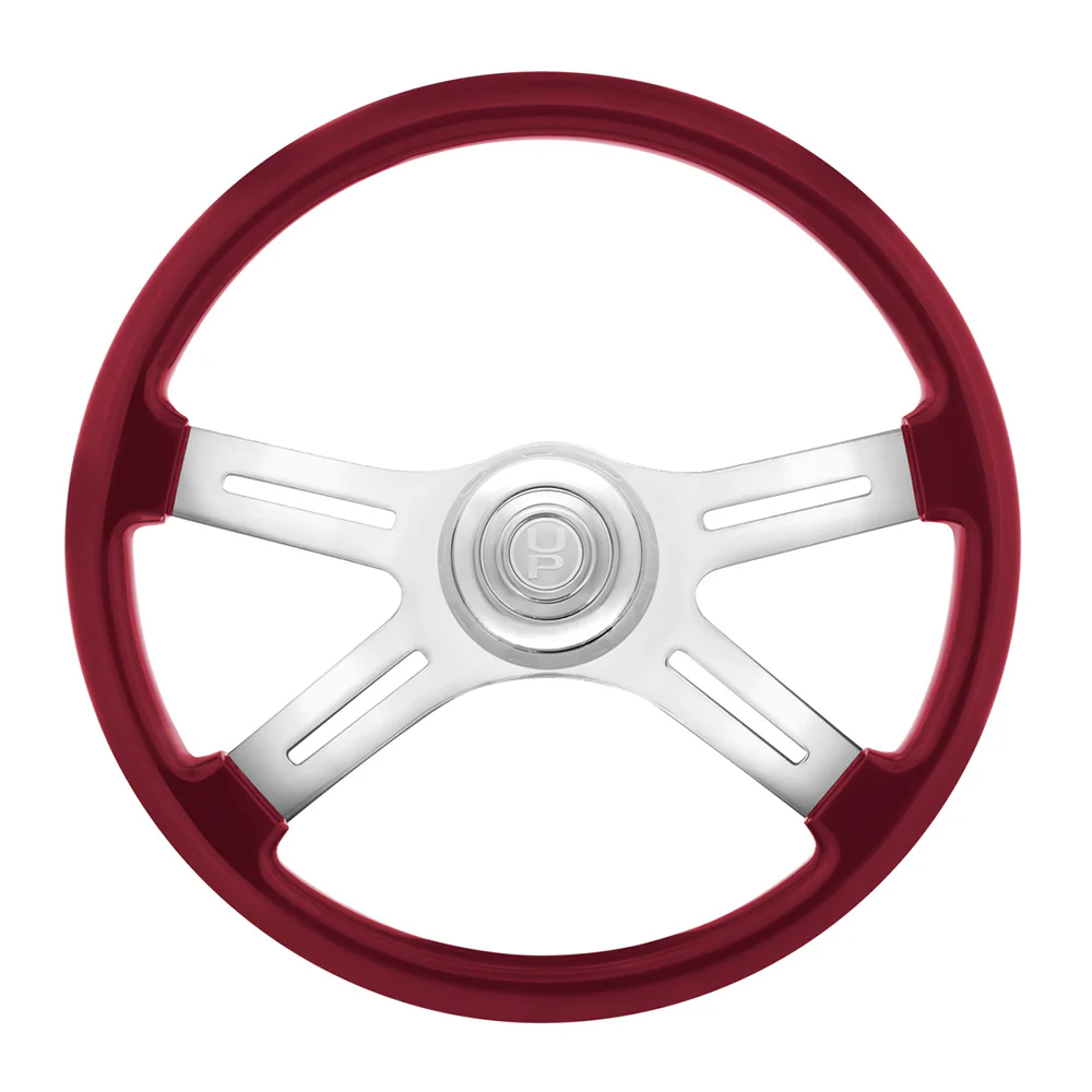 18" Painted Wood 4 Spoke Steering Wheel w/ Chrome Horn Bezel, Button - Image 7