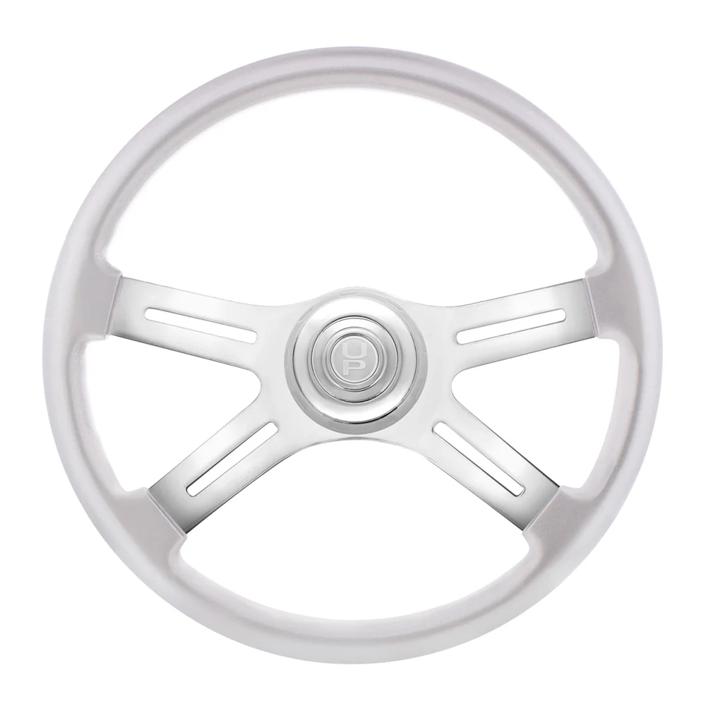 18" Painted Wood 4 Spoke Steering Wheel w/ Chrome Horn Bezel, Button - Image 8
