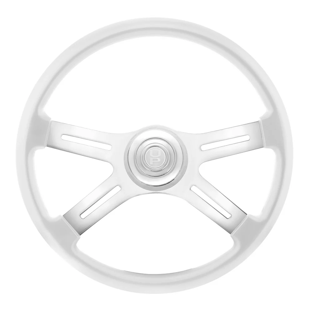 18" Painted Wood 4 Spoke Steering Wheel w/ Chrome Horn Bezel, Button - Image 9