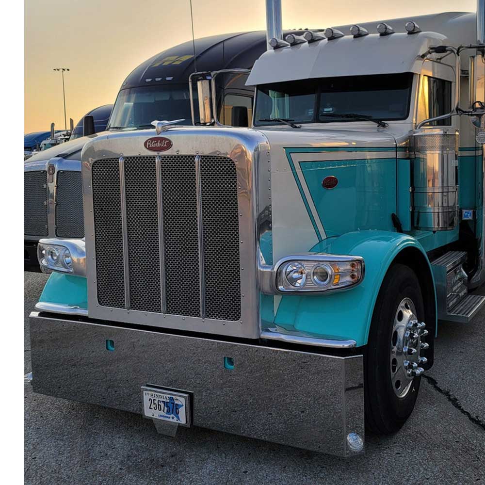 18" Peterbilt 365, 367, 388, 389, 567 Mitered End Chrome with Tow and Watermelon Side Cutouts with Blind Mount