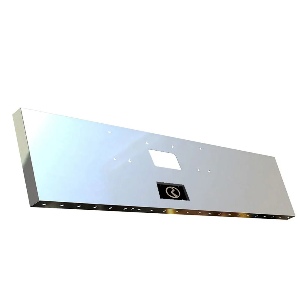 18" Peterbilt 379 Stainless Steel Standard Mount Boxed End Bumper with 3/4" Under Glow Light Cutouts, Tow, Recessed Plate