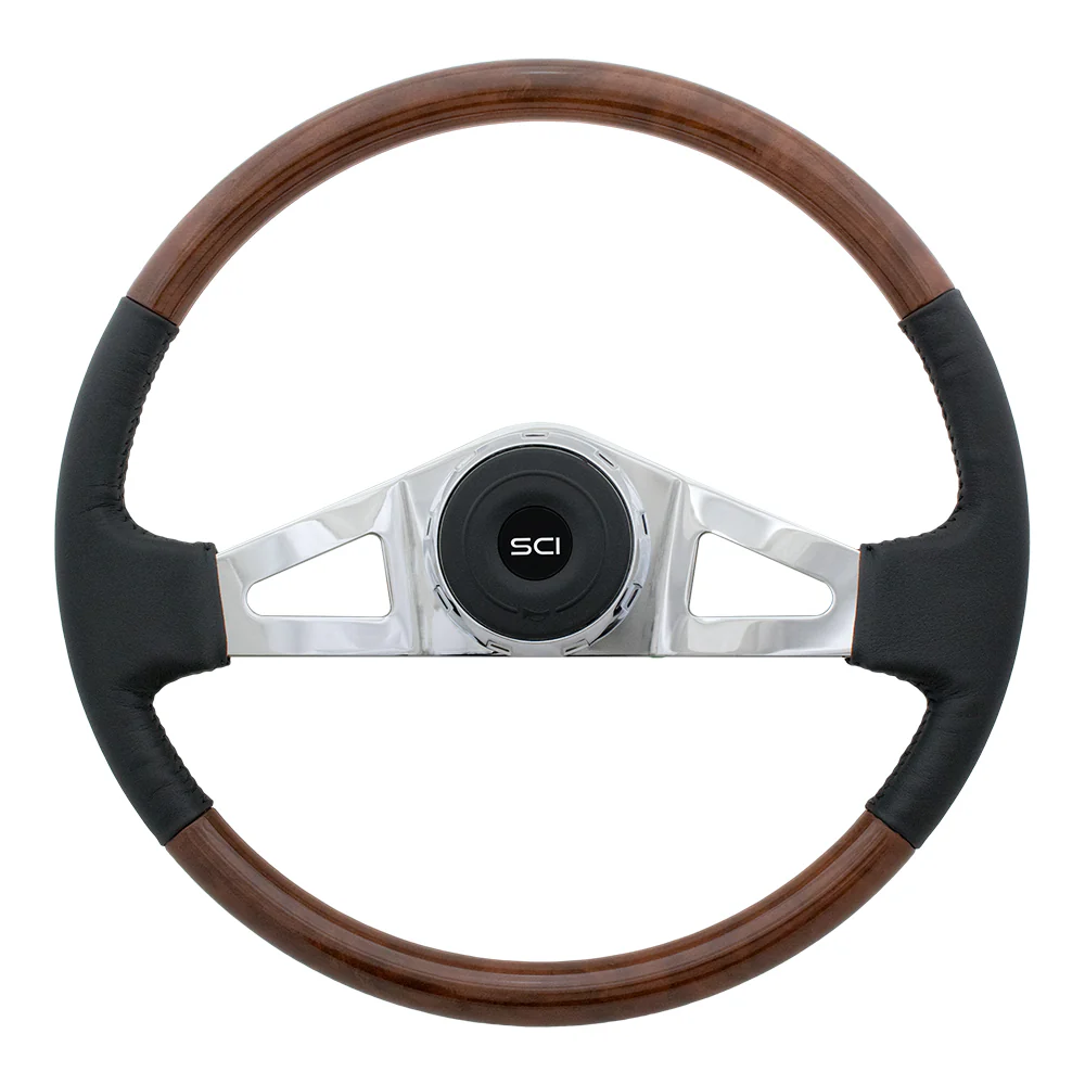 18" Royal Leather and Burl Wood Steering Wheel