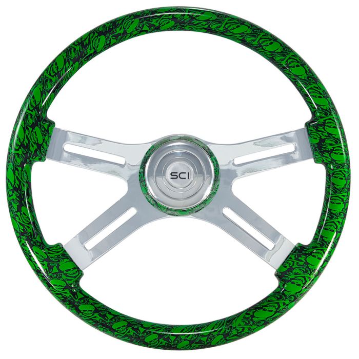 18" Small Skull Print 4 Spoke Steering Wheel - Image 2
