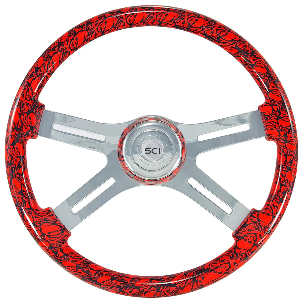 18" Small Skull Print 4 Spoke Steering Wheel - Image 4