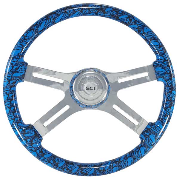 18" Small Skull Print 4 Spoke Steering Wheel - Image 5