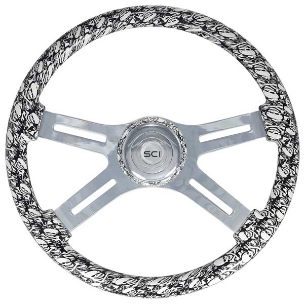 18" Small Skull Print 4 Spoke Steering Wheel - Image 6