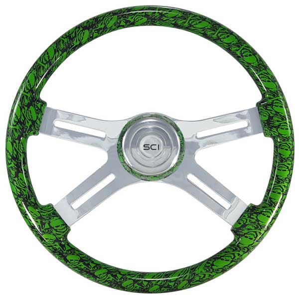 18" Small Skull Print 4 Spoke Steering Wheel - Image 7