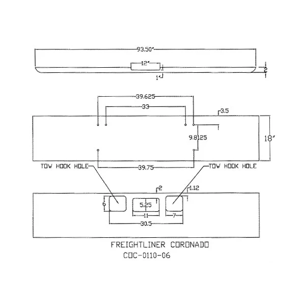 18" Texas Square Bumper for Freightliner Coronado 2010 and newer with Set Forward Axle - Image 3