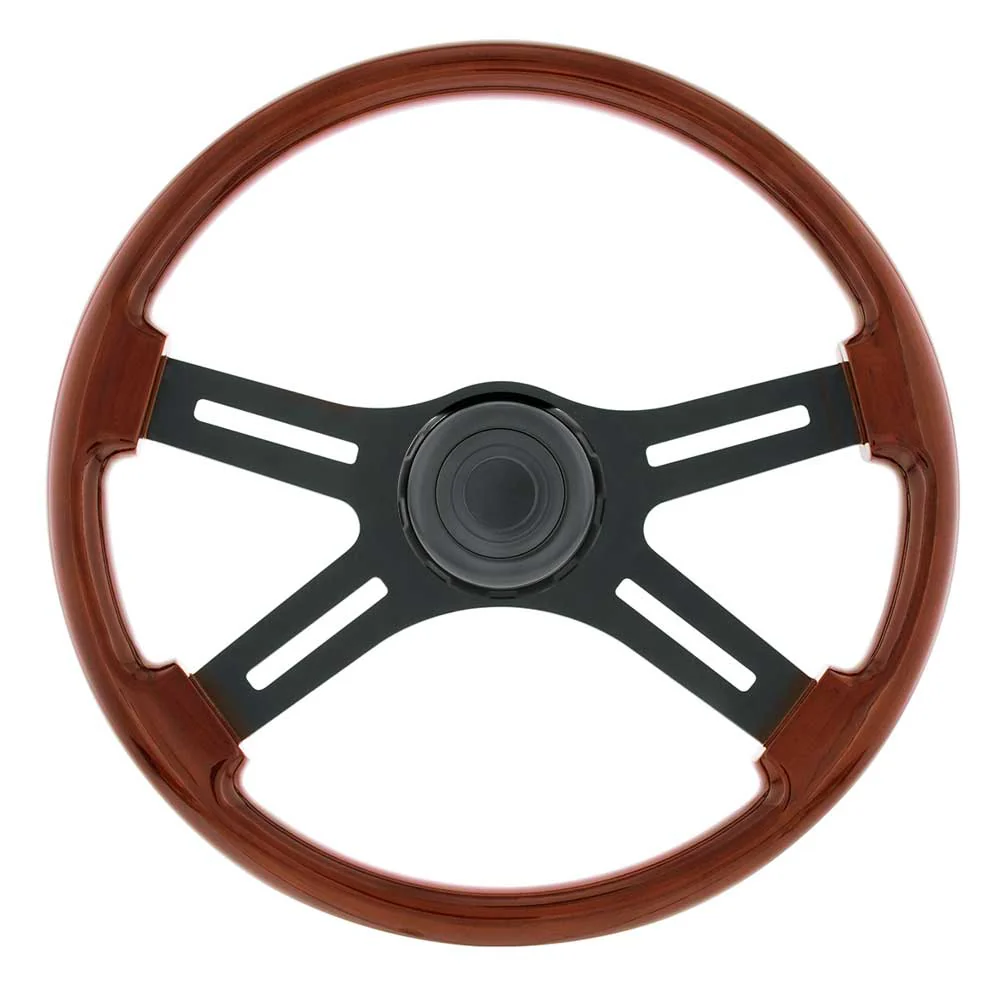 18" Wood 4 Spoke Steering Wheel with Horn Bezel and Button