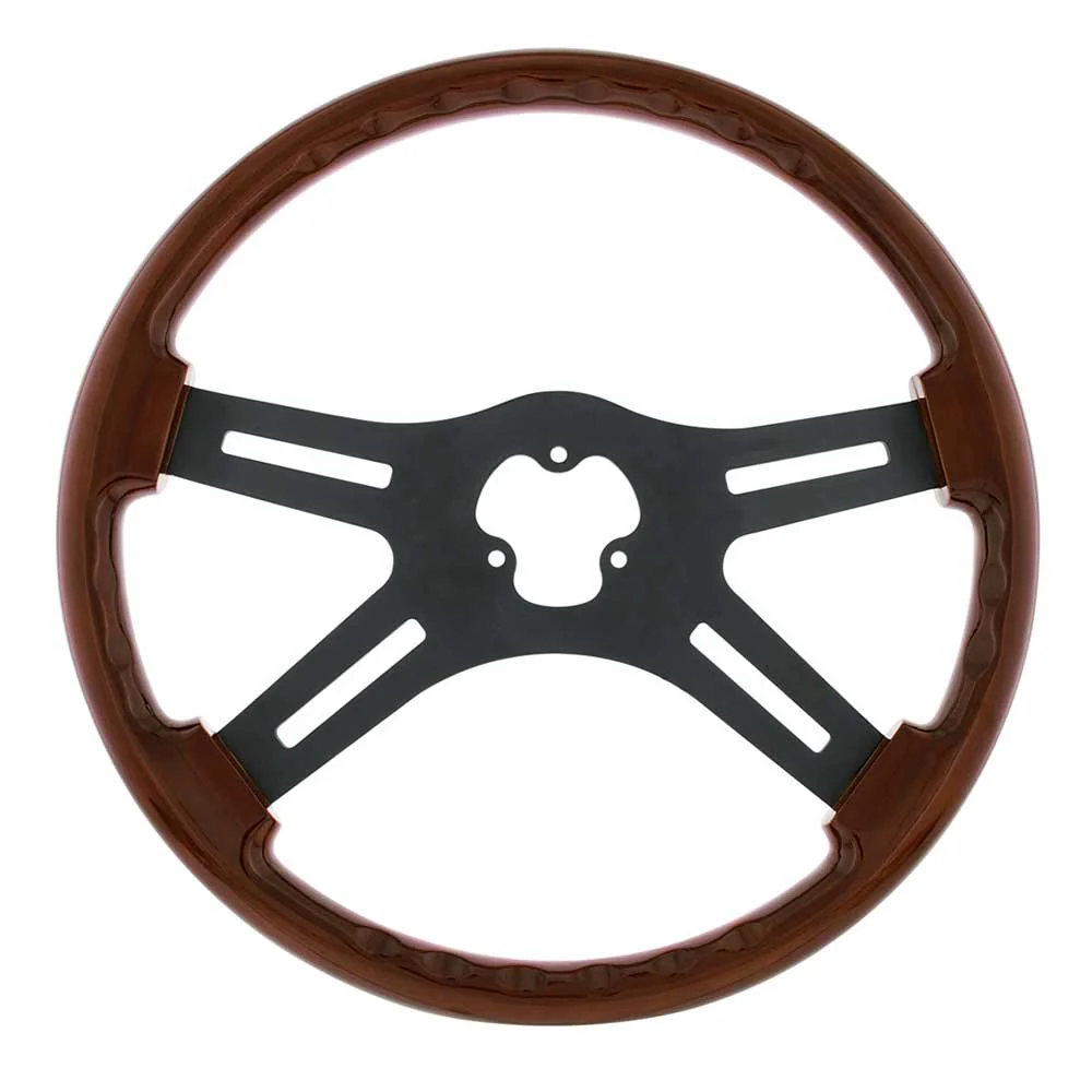 18" Wood 4 Spoke Steering Wheel with Horn Bezel and Button - Image 4